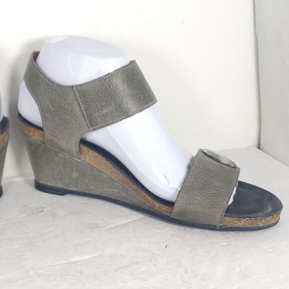 Taos Women’s Carousel 2 EU39 US 8-8,5 Gray Leather Wedge Strappy Sandal Shoes - Picture 7 of 16